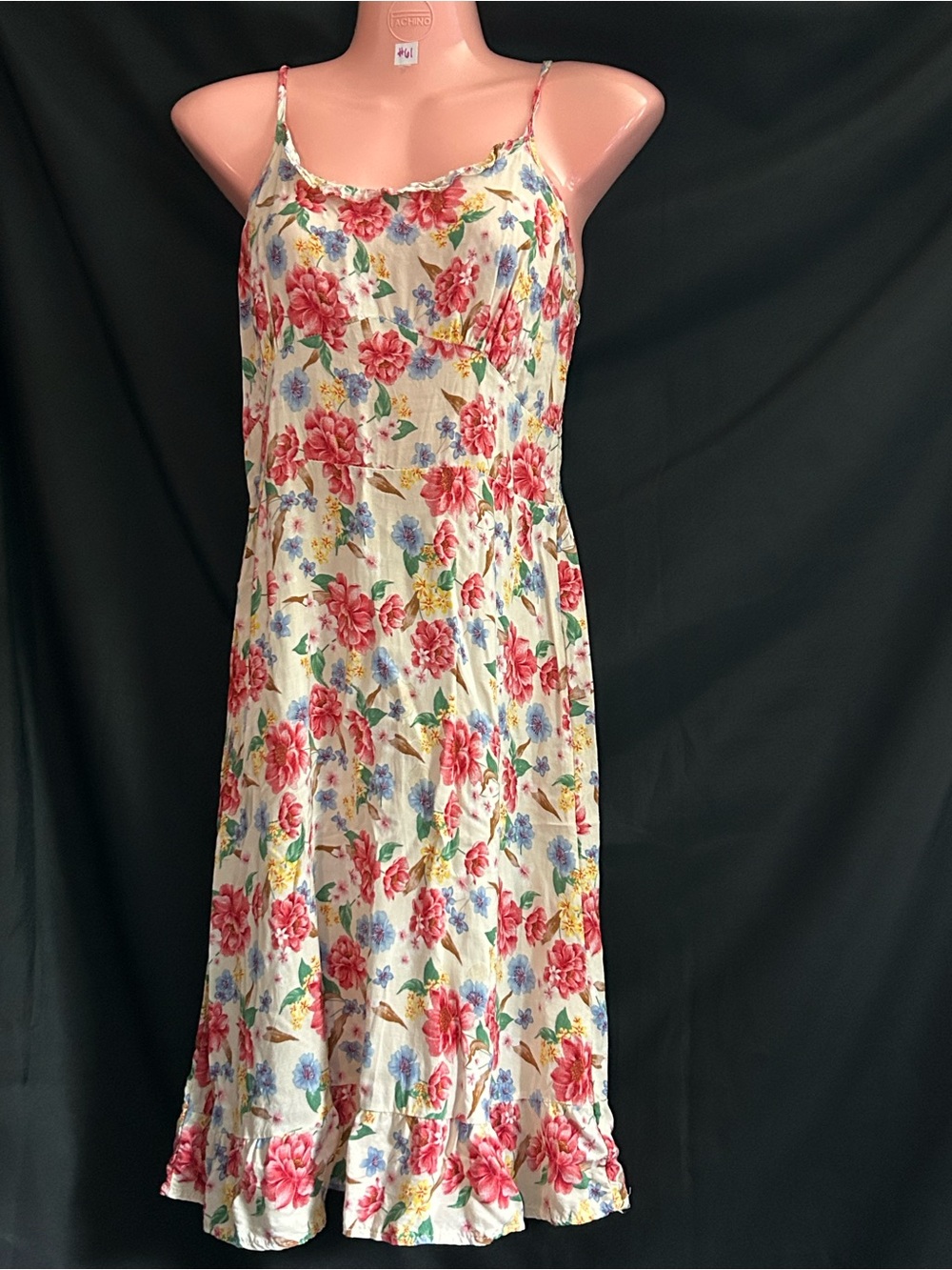 AZ Women’s Floral Spaghetti-Strap Midi Dress Cream with Pink Flowers SM
